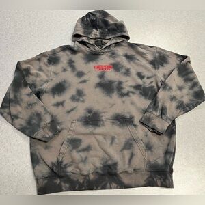 H&M x Stranger Things Grey Black Tie Dye Graphic Hoodie Pullover—Size Large